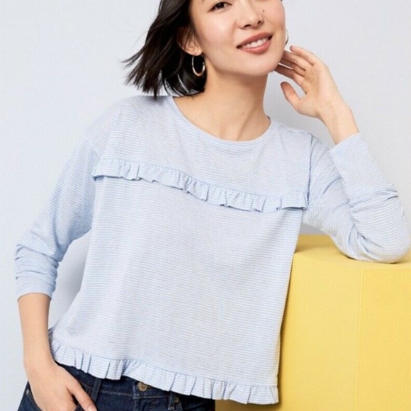 NEW Loft Stripe Cropped Ruffle Tee (XS) - Picture 1 of 3